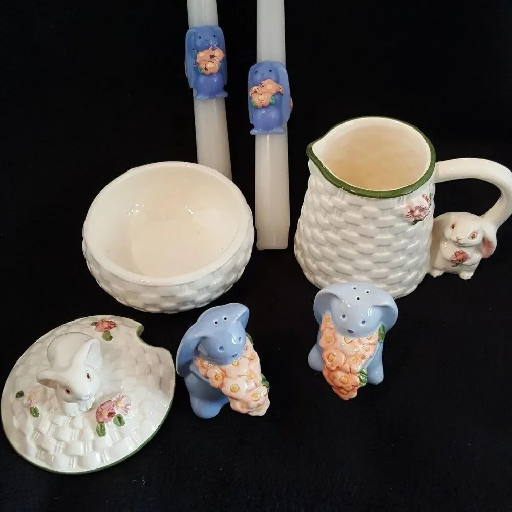 Vintage Avon Bunny Easter Taper Candles Salt Pepper Sugar Creamer Rabbits Lot